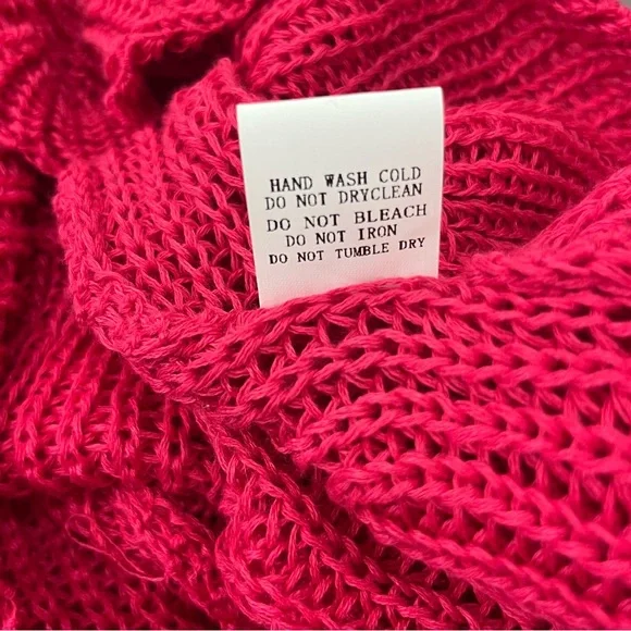 Davi & Dani Hot Pink Open Knit Sweater L Oversized Slouchy Beachy Lightweight - Picture 10 of 11